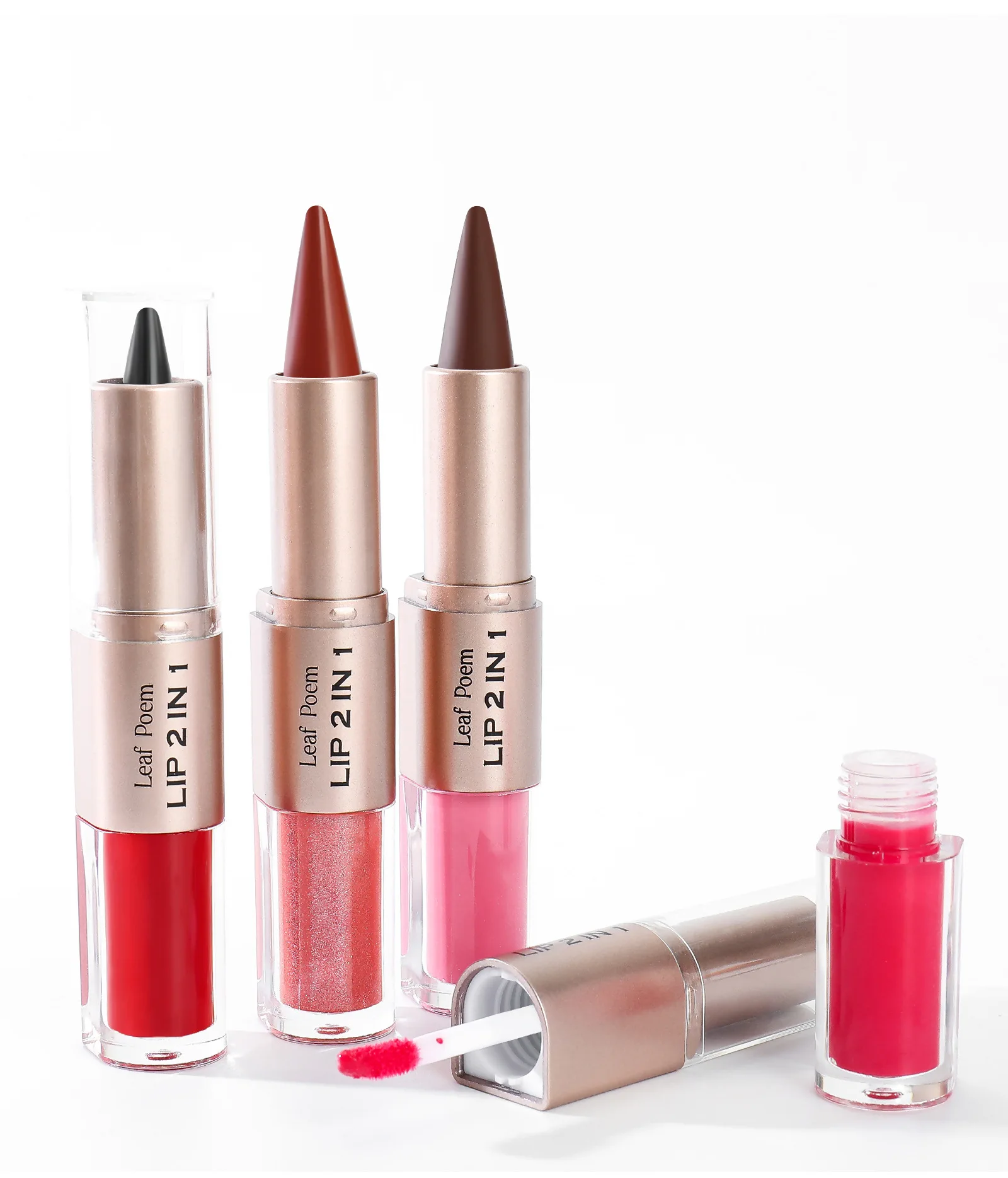 Black Brown Tapered Lip Liner Contour Pencil Double Head Mirror Plumping Lip Glaze Crystal Lip Gloss Sexy Red Lips Tint Makeup
