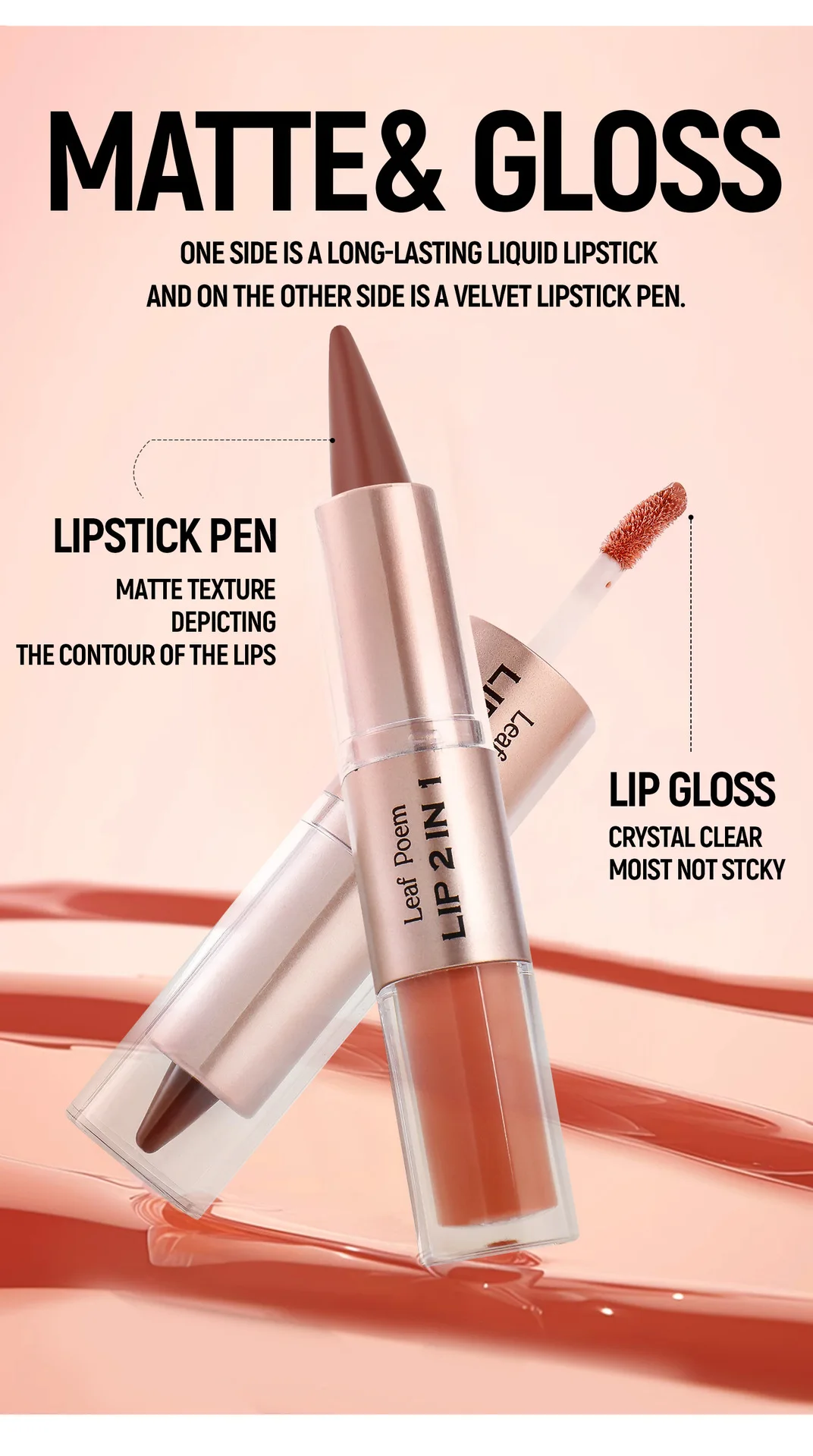 Black Brown Tapered Lip Liner Contour Pencil Double Head Mirror Plumping Lip Glaze Crystal Lip Gloss Sexy Red Lips Tint Makeup
