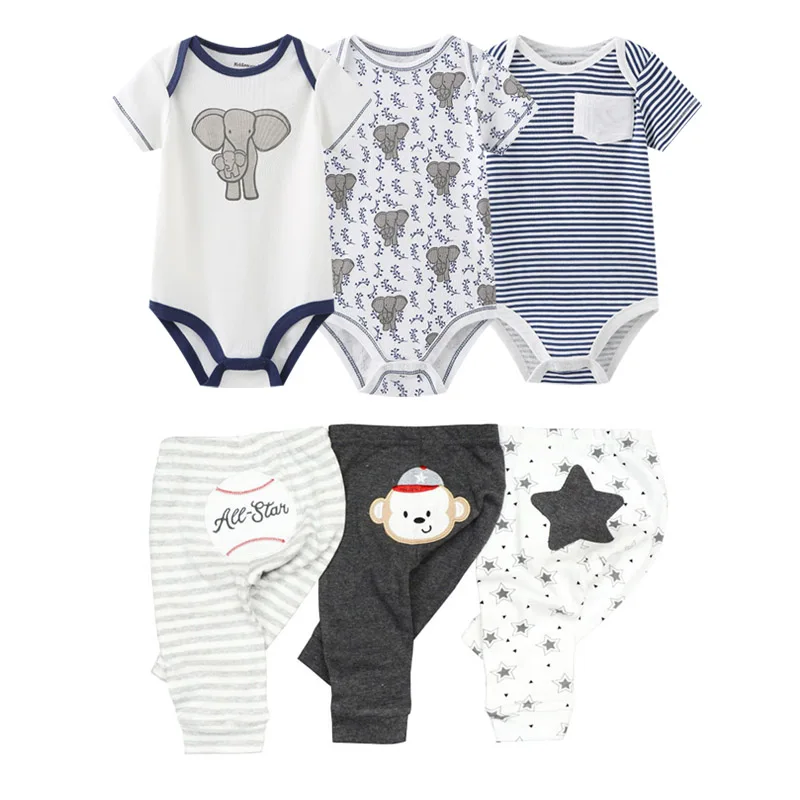 6/9/10PCS Baby Girl Clothes Newborn Solid Bodysuits+Pants Cotton Baby Boy Clothes Short Sleeve Girls Baby Clothing Cartoon