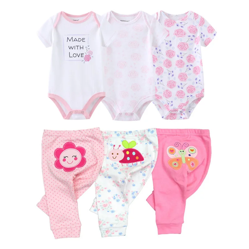 6/9/10PCS Baby Girl Clothes Newborn Solid Bodysuits+Pants Cotton Baby Boy Clothes Short Sleeve Girls Baby Clothing Cartoon