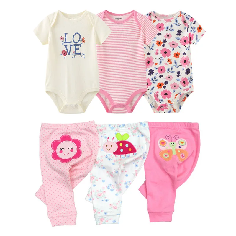 6/9/10PCS Baby Girl Clothes Newborn Solid Bodysuits+Pants Cotton Baby Boy Clothes Short Sleeve Girls Baby Clothing Cartoon