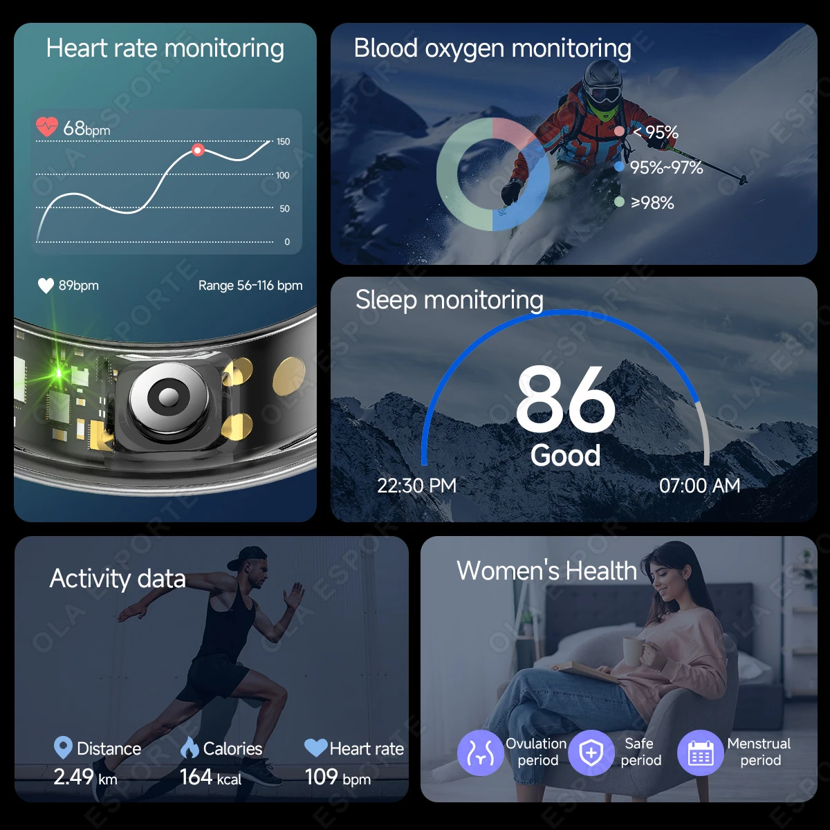 All Size(6-14) Smart Ring for Women Men Healthy Heart Rater Blood pressure Monitor Waterproof Take Photo Control Smartring S R09