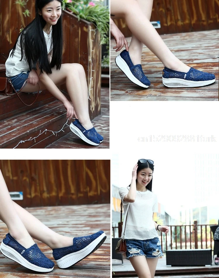 Women Toning Shoes Lace Breathable Swing Shoes Platforms Slip On Casual Shoes Female Slimming Wedge Sneakers