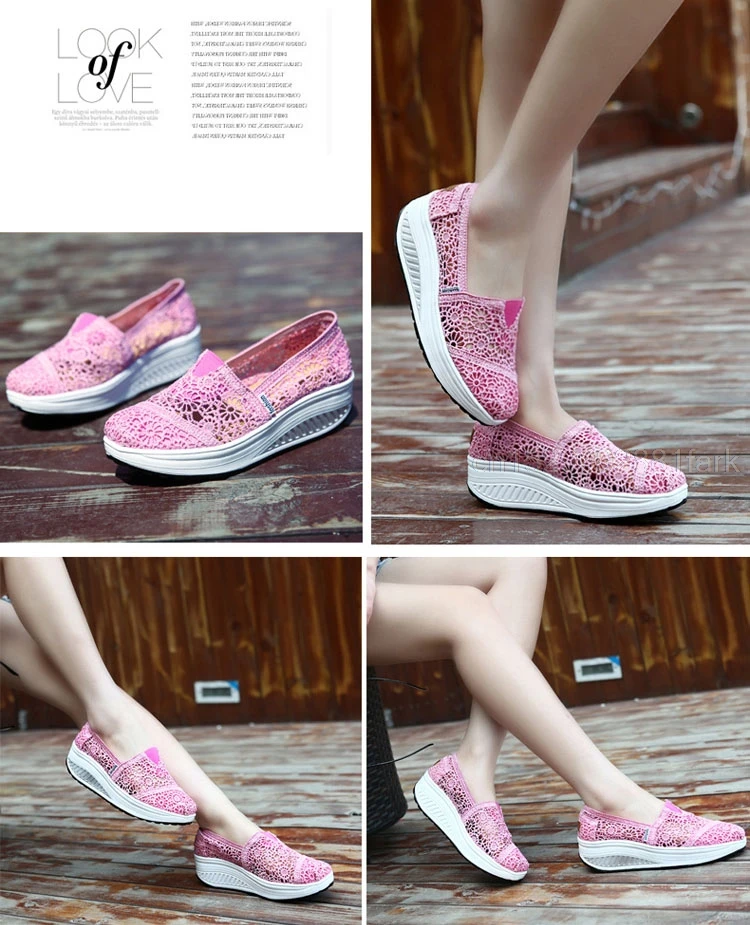 Women Toning Shoes Lace Breathable Swing Shoes Platforms Slip On Casual Shoes Female Slimming Wedge Sneakers