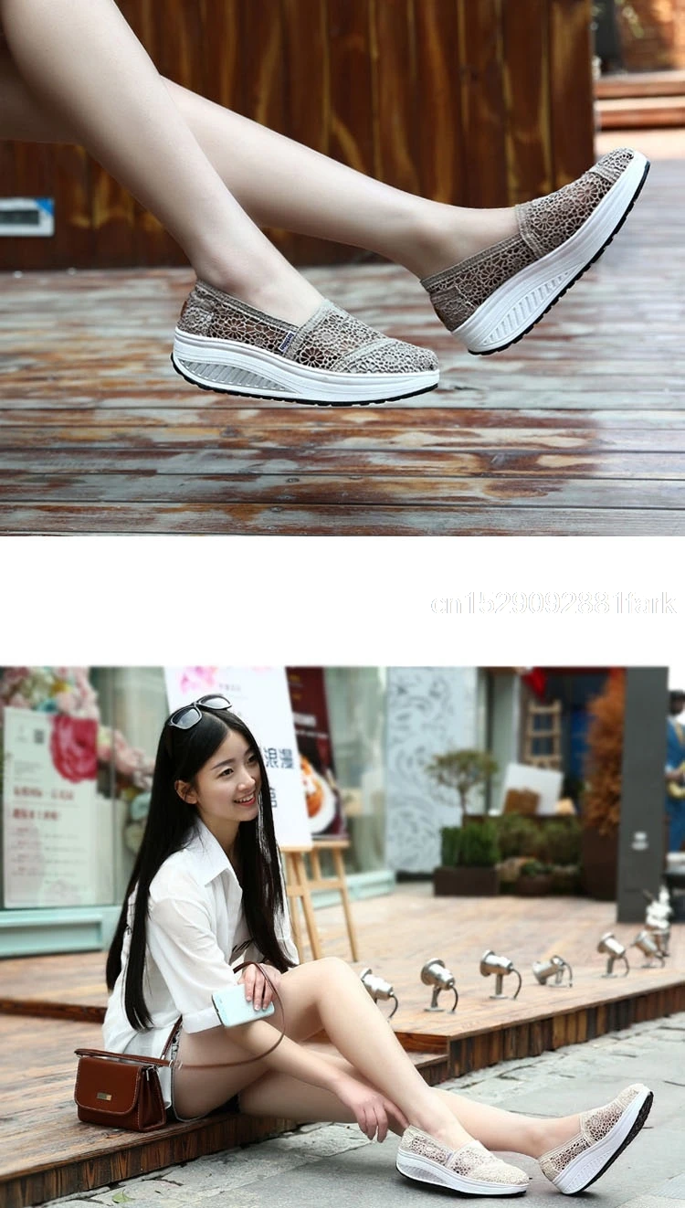 Women Toning Shoes Lace Breathable Swing Shoes Platforms Slip On Casual Shoes Female Slimming Wedge Sneakers