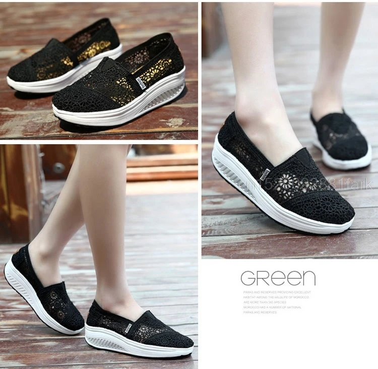 Women Toning Shoes Lace Breathable Swing Shoes Platforms Slip On Casual Shoes Female Slimming Wedge Sneakers