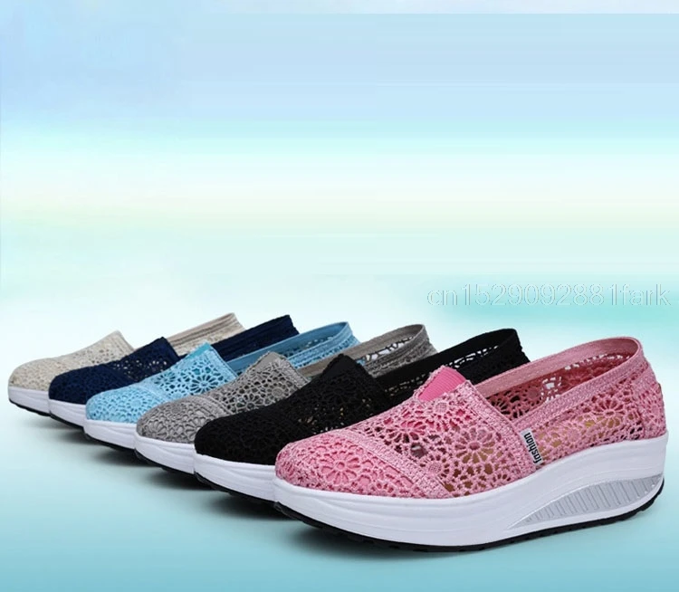 Women Toning Shoes Lace Breathable Swing Shoes Platforms Slip On Casual Shoes Female Slimming Wedge Sneakers