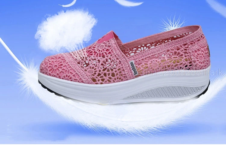 Women Toning Shoes Lace Breathable Swing Shoes Platforms Slip On Casual Shoes Female Slimming Wedge Sneakers