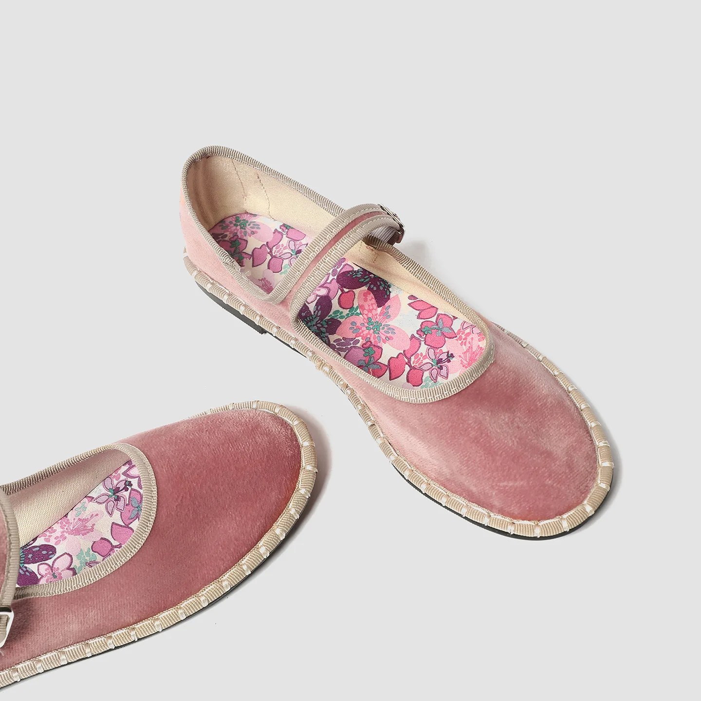 Printed Insole Stitching Velvet Mary Janes Shoes Women High Quality Pleuche Red Ballet Flats Shoes Ladies Casual Cloth Footwear