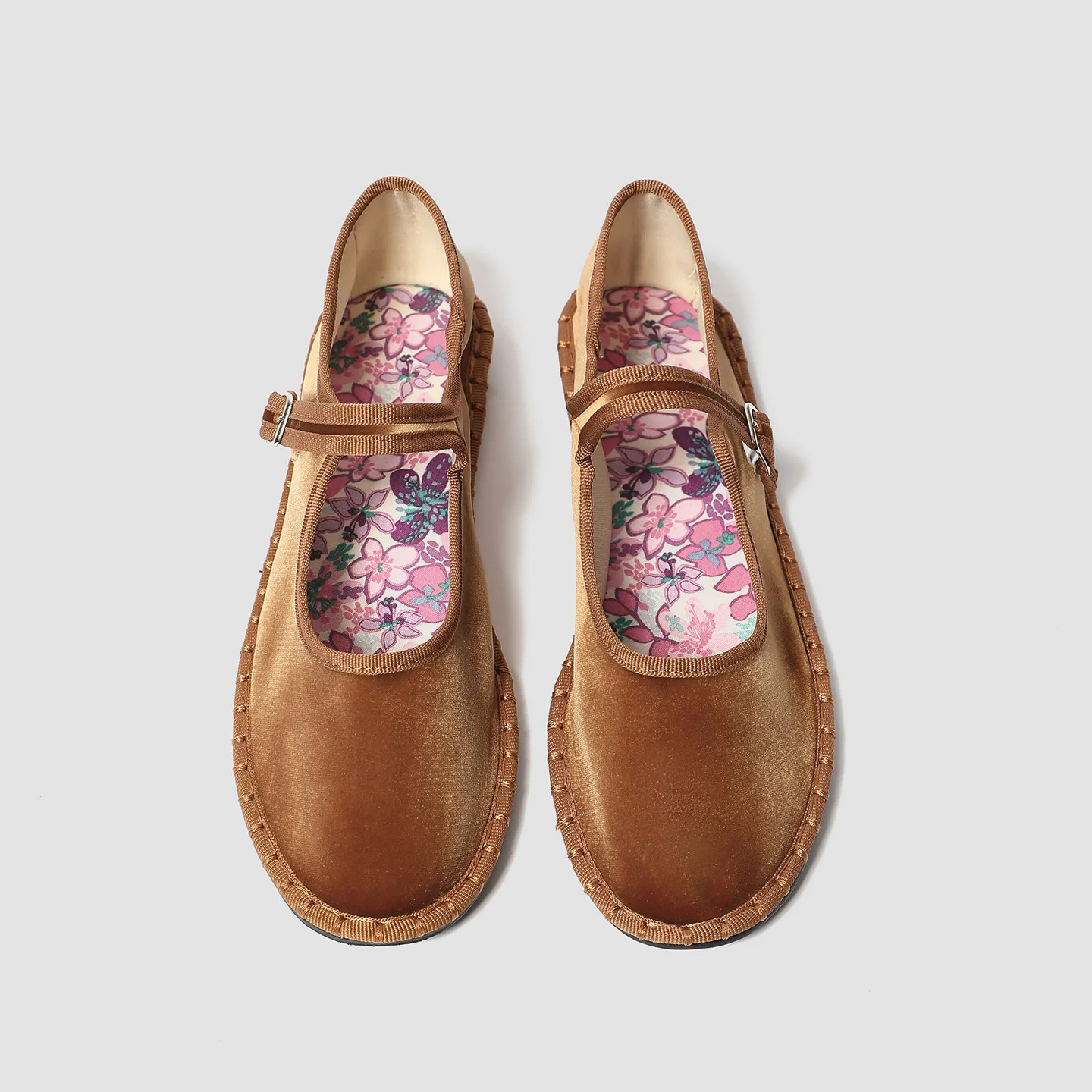 Printed Insole Stitching Velvet Mary Janes Shoes Women High Quality Pleuche Red Ballet Flats Shoes Ladies Casual Cloth Footwear