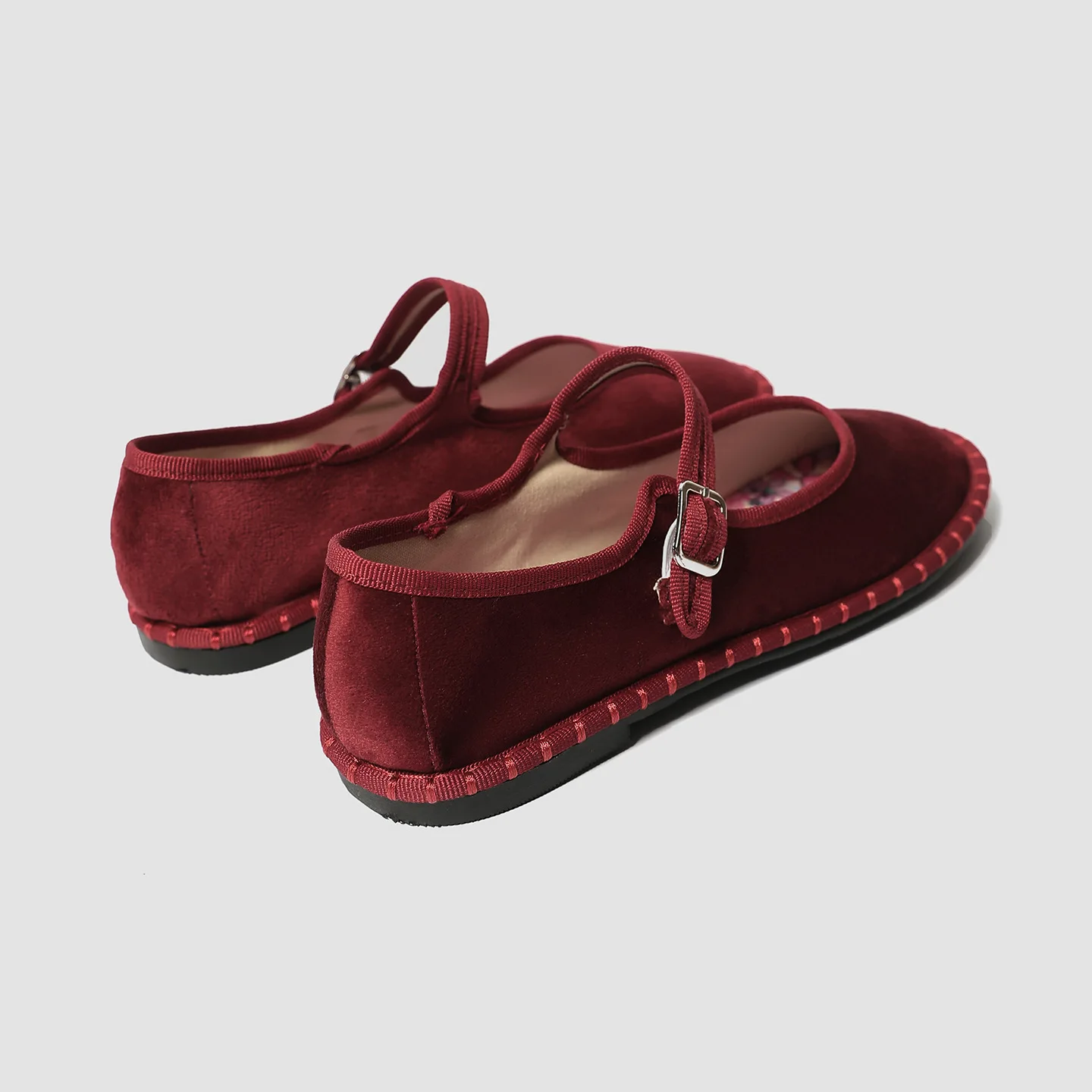 Printed Insole Stitching Velvet Mary Janes Shoes Women High Quality Pleuche Red Ballet Flats Shoes Ladies Casual Cloth Footwear