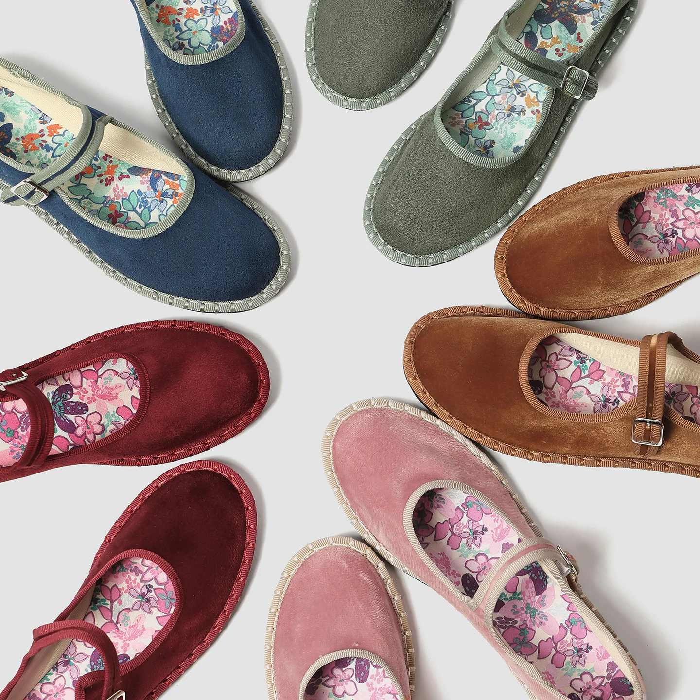 Printed Insole Stitching Velvet Mary Janes Shoes Women High Quality Pleuche Red Ballet Flats Shoes Ladies Casual Cloth Footwear