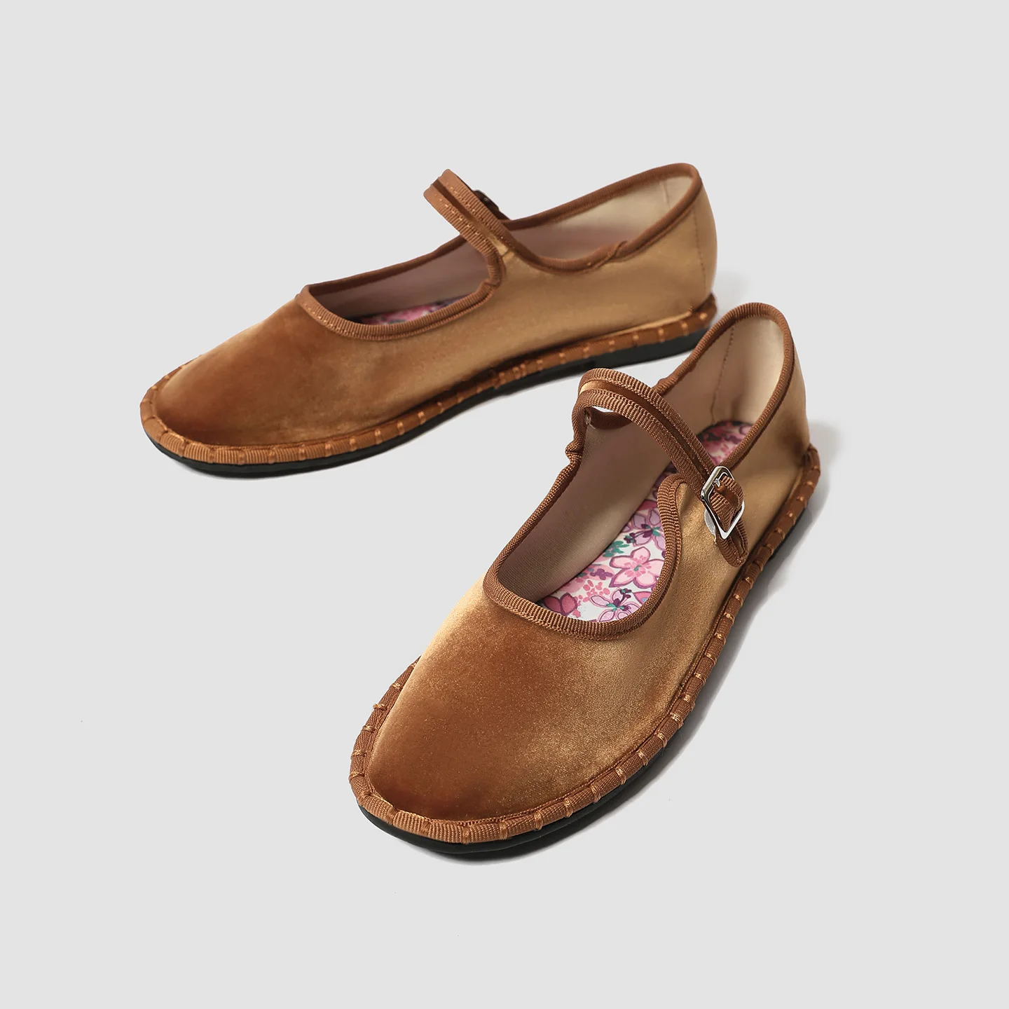 Printed Insole Stitching Velvet Mary Janes Shoes Women High Quality Pleuche Red Ballet Flats Shoes Ladies Casual Cloth Footwear