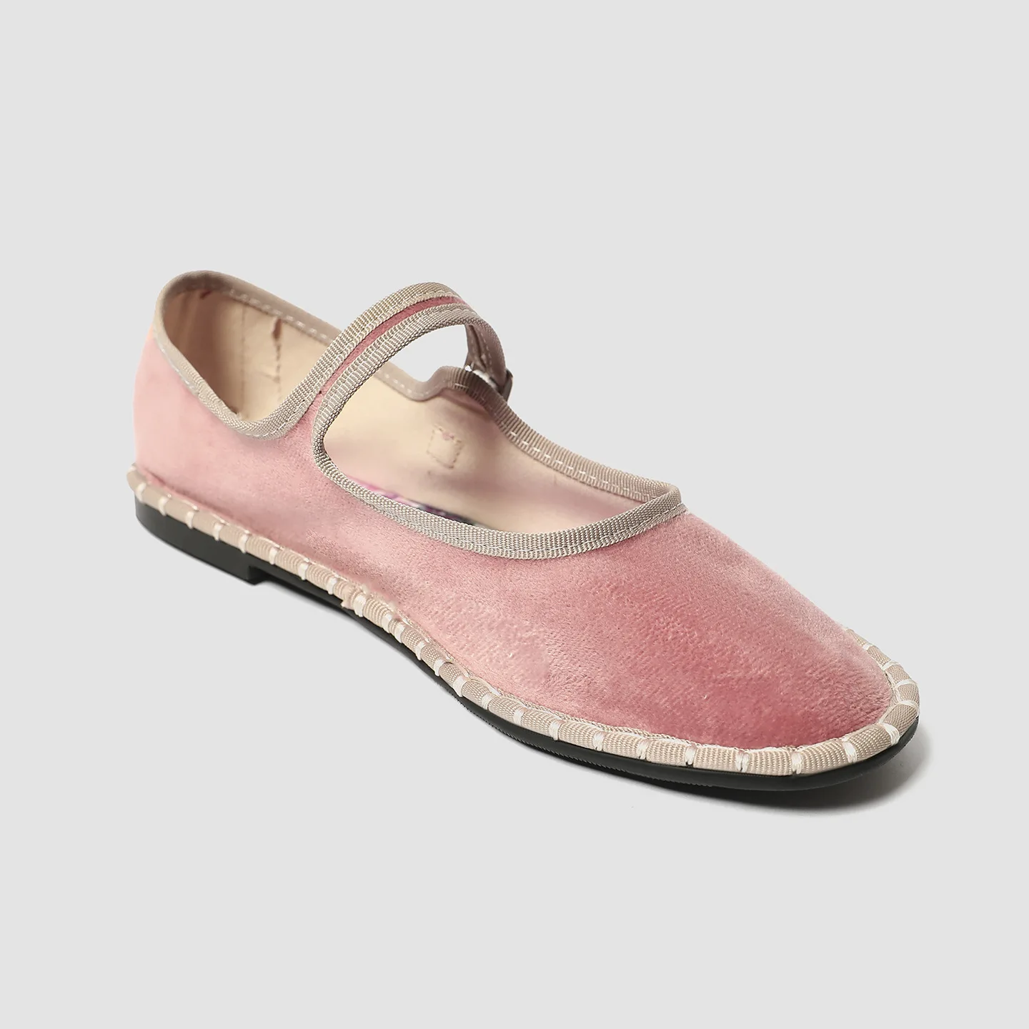 Printed Insole Stitching Velvet Mary Janes Shoes Women High Quality Pleuche Red Ballet Flats Shoes Ladies Casual Cloth Footwear