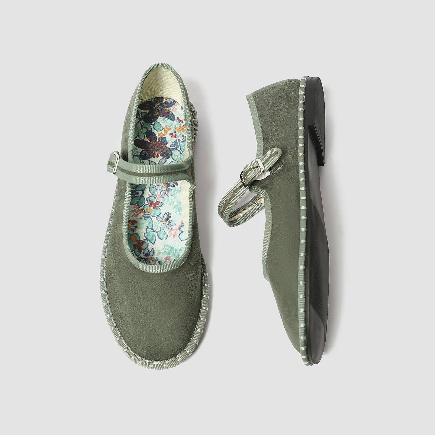 Printed Insole Stitching Velvet Mary Janes Shoes Women High Quality Pleuche Red Ballet Flats Shoes Ladies Casual Cloth Footwear