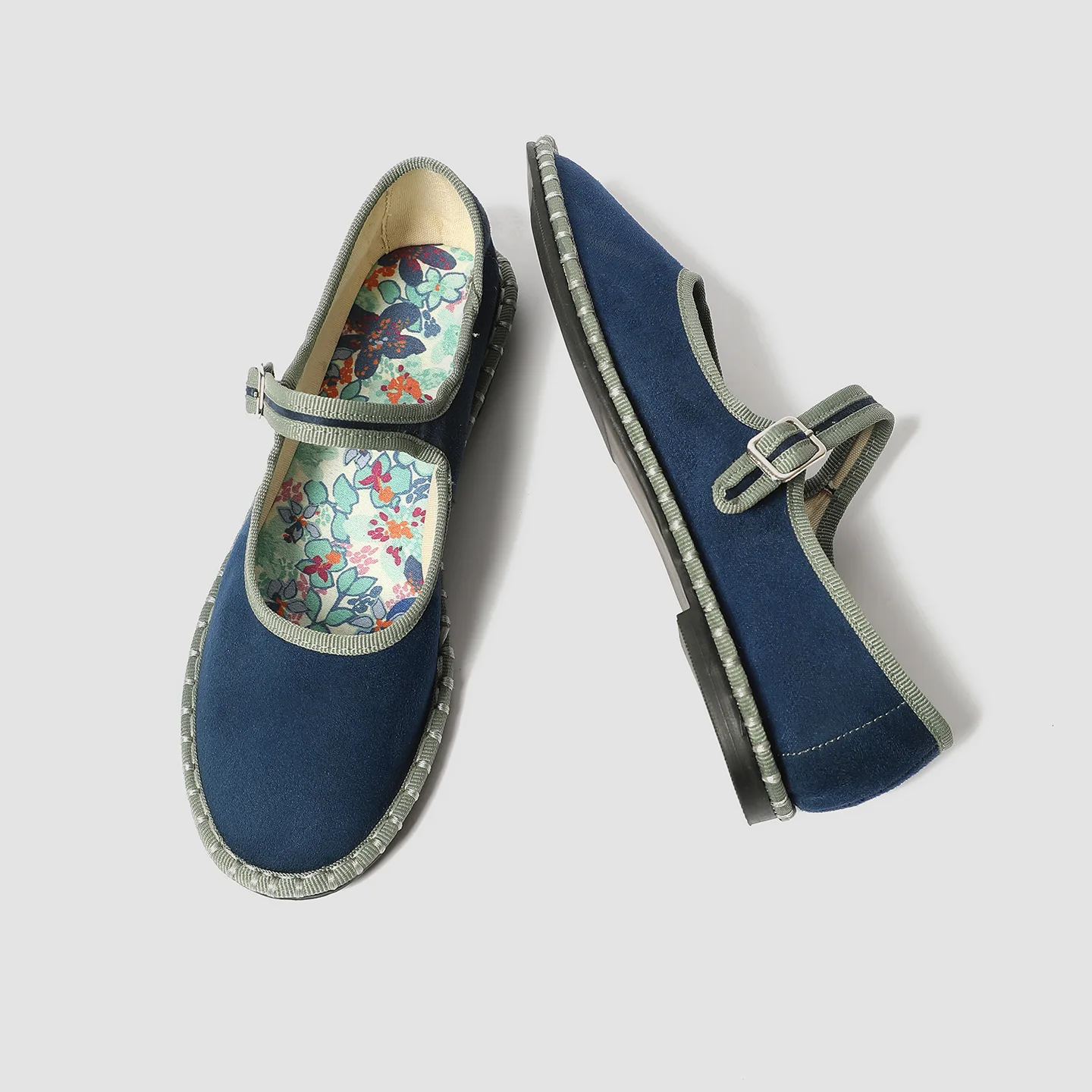 Printed Insole Stitching Velvet Mary Janes Shoes Women High Quality Pleuche Red Ballet Flats Shoes Ladies Casual Cloth Footwear