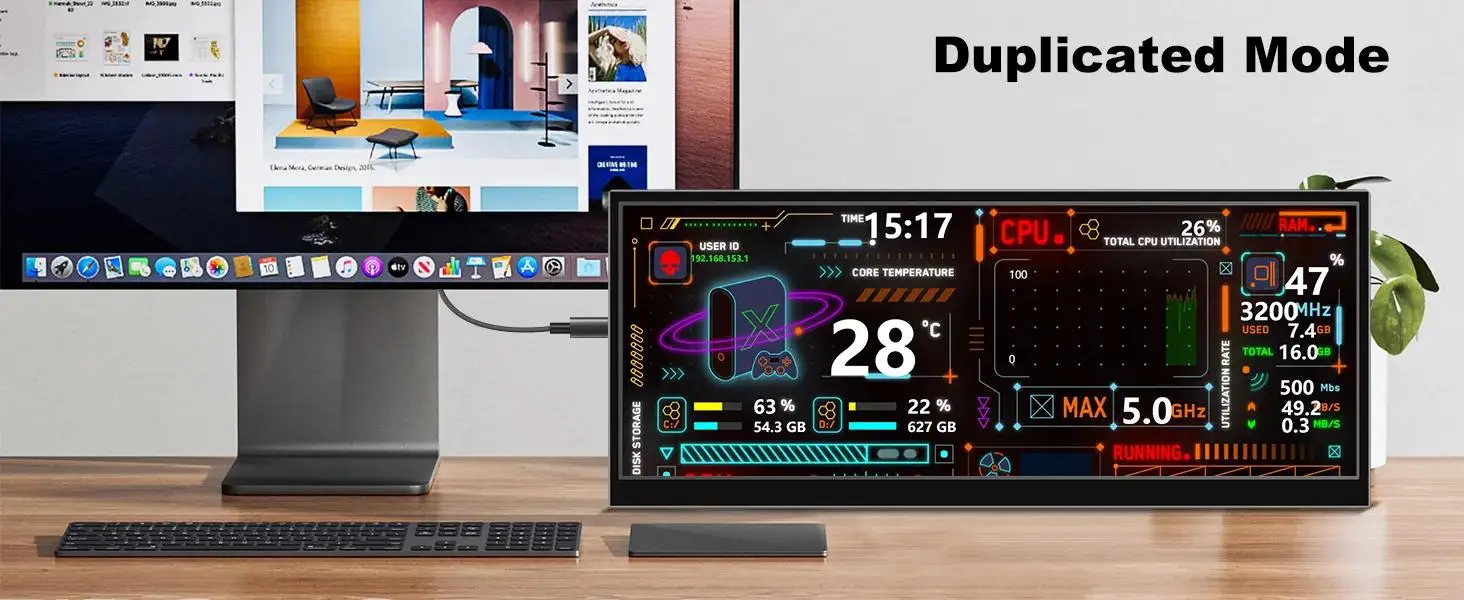 12.3-inch Portable Monitor Long Touch IPS Screen Type-C HDMI for Laptops PC Xbox PS5 Switch - Multimedia External Display