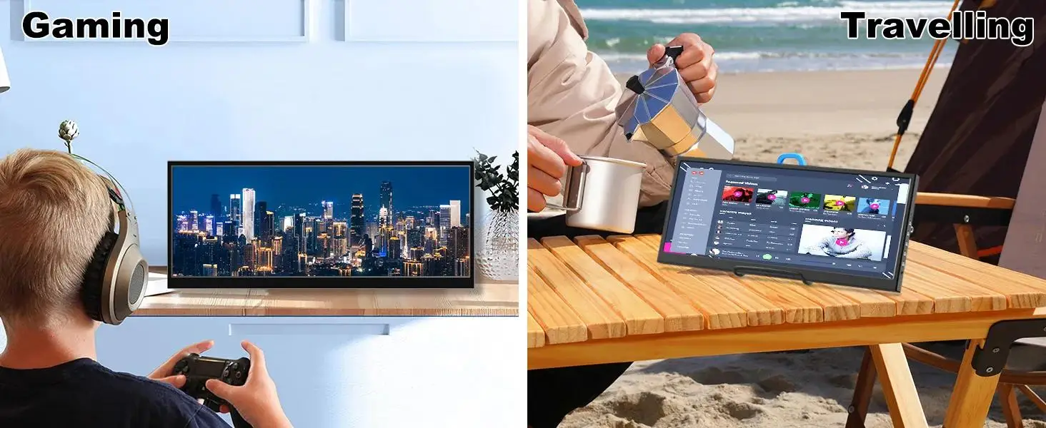 12.3-inch Portable Monitor Long Touch IPS Screen Type-C HDMI for Laptops PC Xbox PS5 Switch - Multimedia External Display