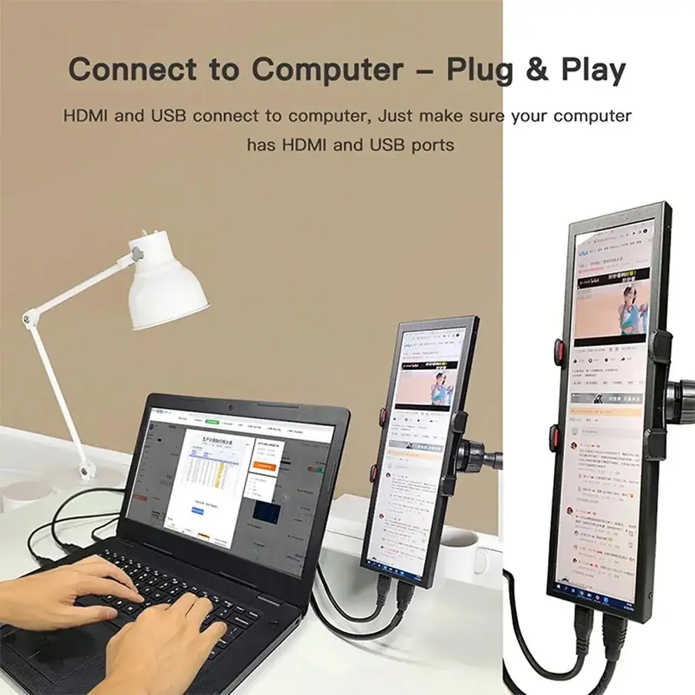 12.3-inch Portable Monitor Long Touch IPS Screen Type-C HDMI for Laptops PC Xbox PS5 Switch - Multimedia External Display