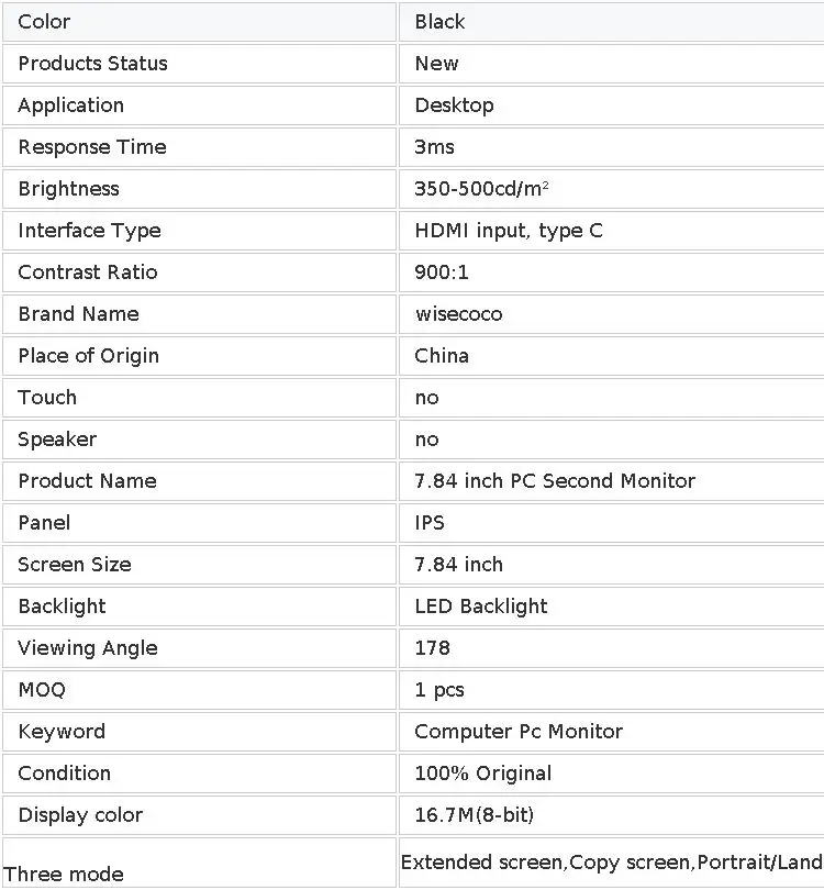 7.84 Inch HD Mini Monitor USB-C IPS Stretched Bar LCD Display for Computer Laptop Aida64 CPU GPU Monitoring Secondary Screen