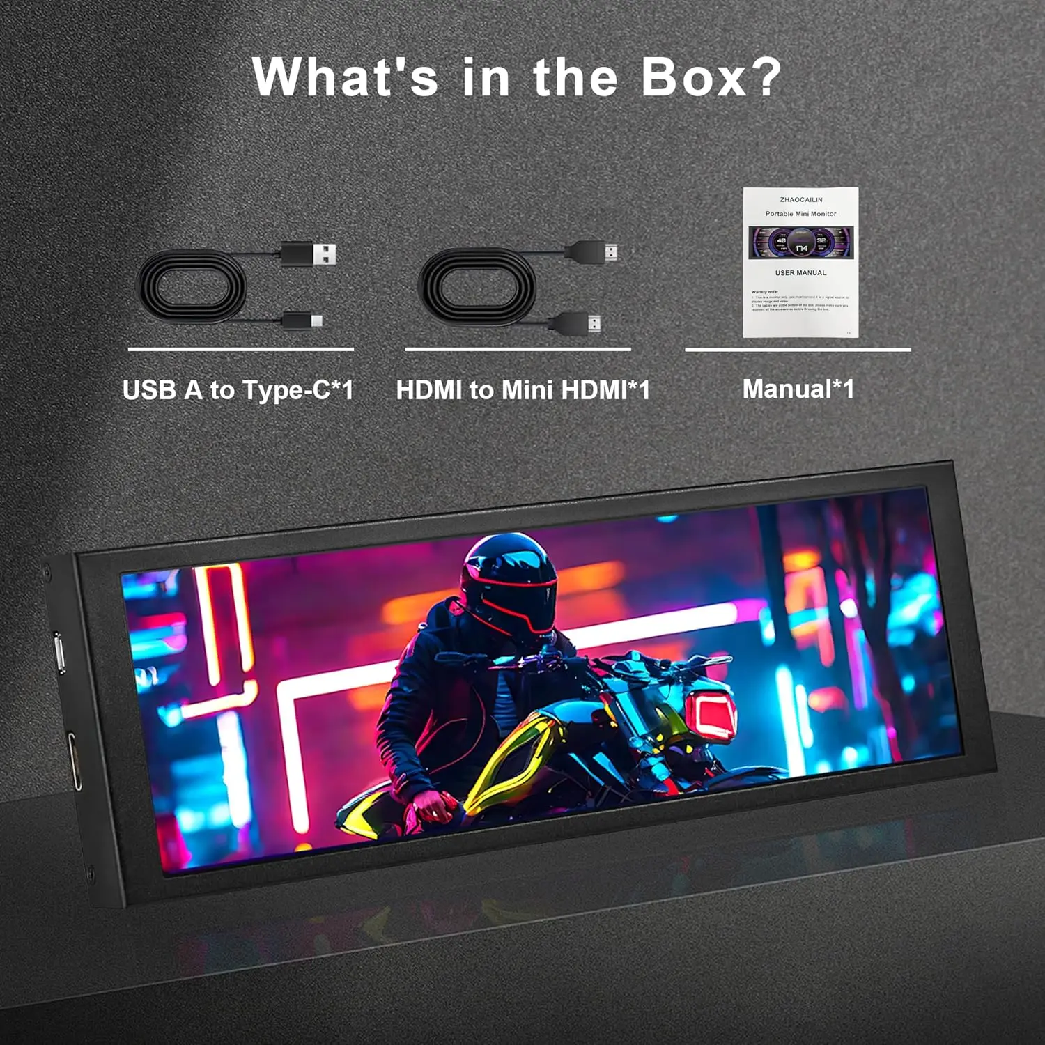 7.84 Inch HD Mini Monitor USB-C IPS Stretched Bar LCD Display for Computer Laptop Aida64 CPU GPU Monitoring Secondary Screen