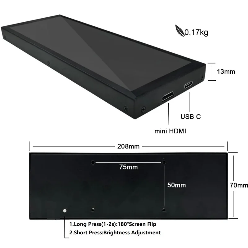 7.84 Inch HD Mini Monitor USB-C IPS Stretched Bar LCD Display for Computer Laptop Aida64 CPU GPU Monitoring Secondary Screen