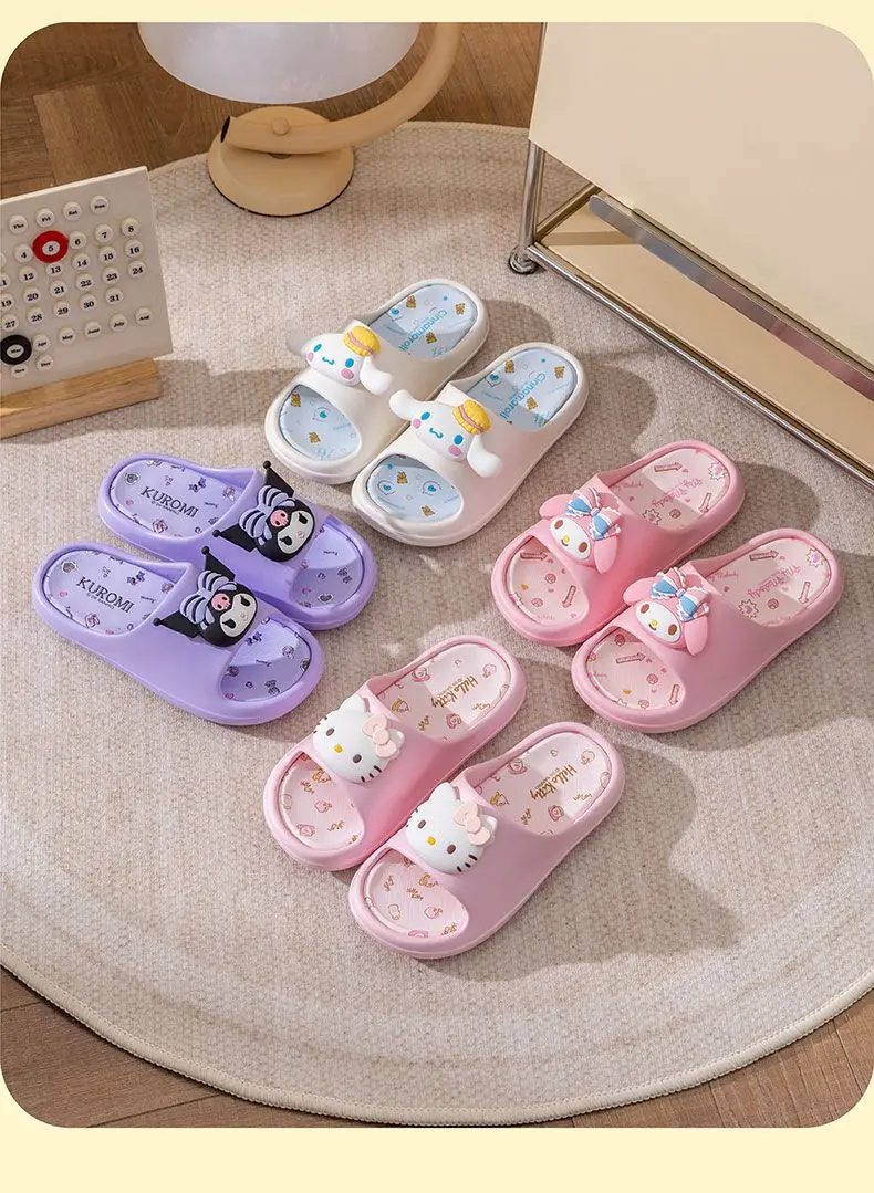 Sanrio Hello Kitty Kuromi My Melody Indoor Slippers Ladies Family Home Cute Cartoon Anime Kawaii Super Extra Soft Anti Slip Gift
