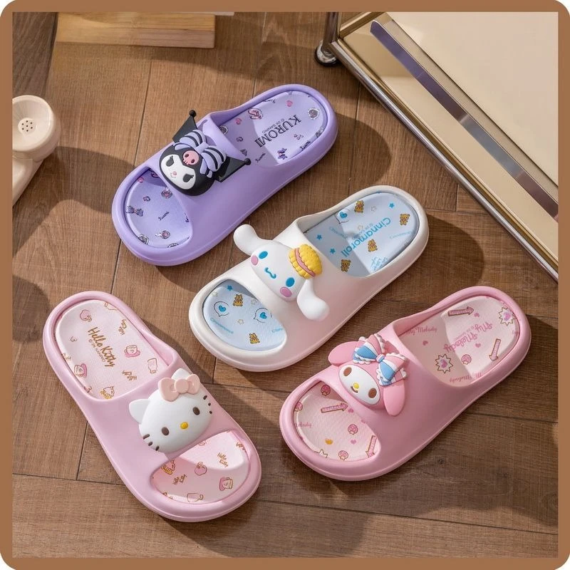 Sanrio Hello Kitty Kuromi My Melody Indoor Slippers Ladies Family Home Cute Cartoon Anime Kawaii Super Extra Soft Anti Slip Gift
