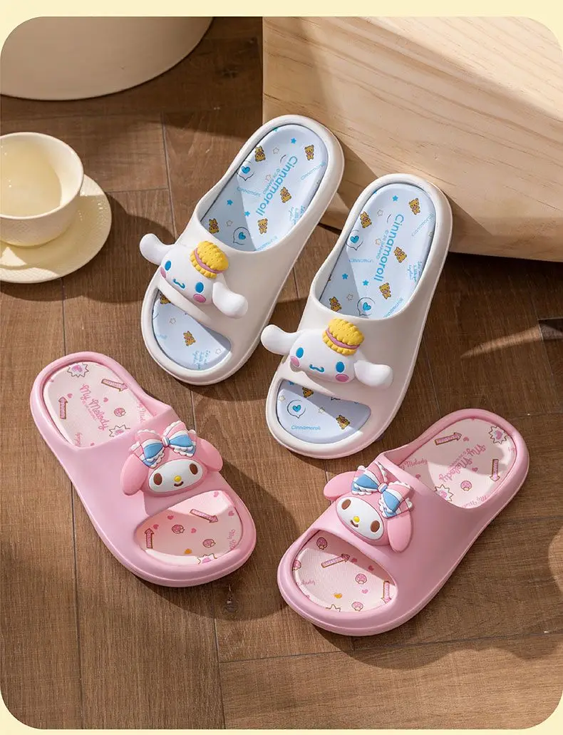 Sanrio Hello Kitty Kuromi My Melody Indoor Slippers Ladies Family Home Cute Cartoon Anime Kawaii Super Extra Soft Anti Slip Gift