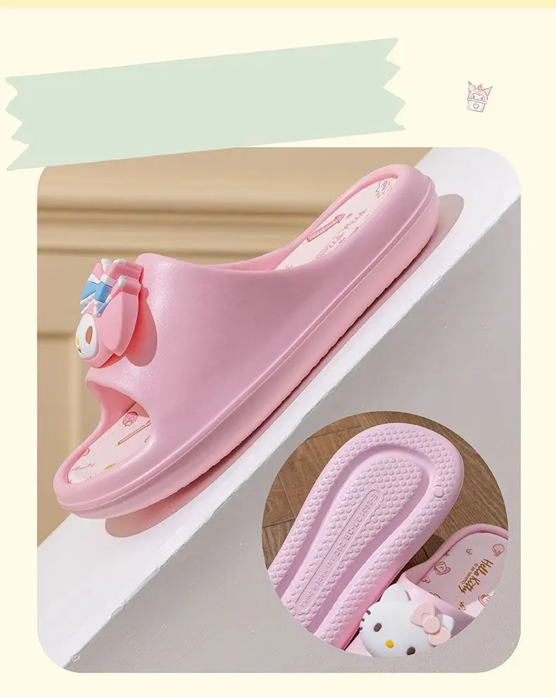 Sanrio Hello Kitty Kuromi My Melody Indoor Slippers Ladies Family Home Cute Cartoon Anime Kawaii Super Extra Soft Anti Slip Gift