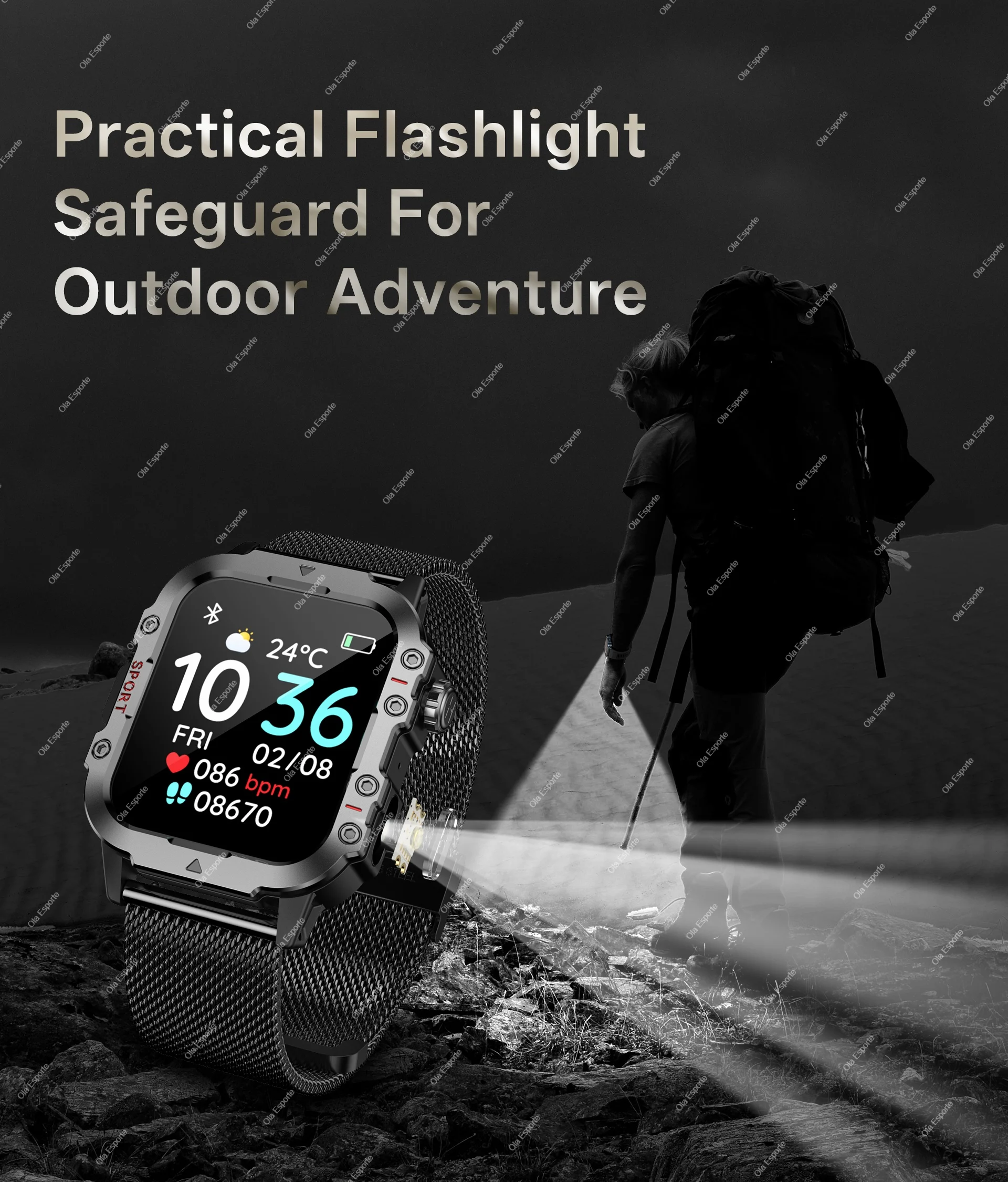 2026 Military Outdoor Smart Watch Men's GPS Flashlight Bluetooth Call 2.01" AMOLED Screen 3ATM Waterproof Sports Smartwatch Ht30