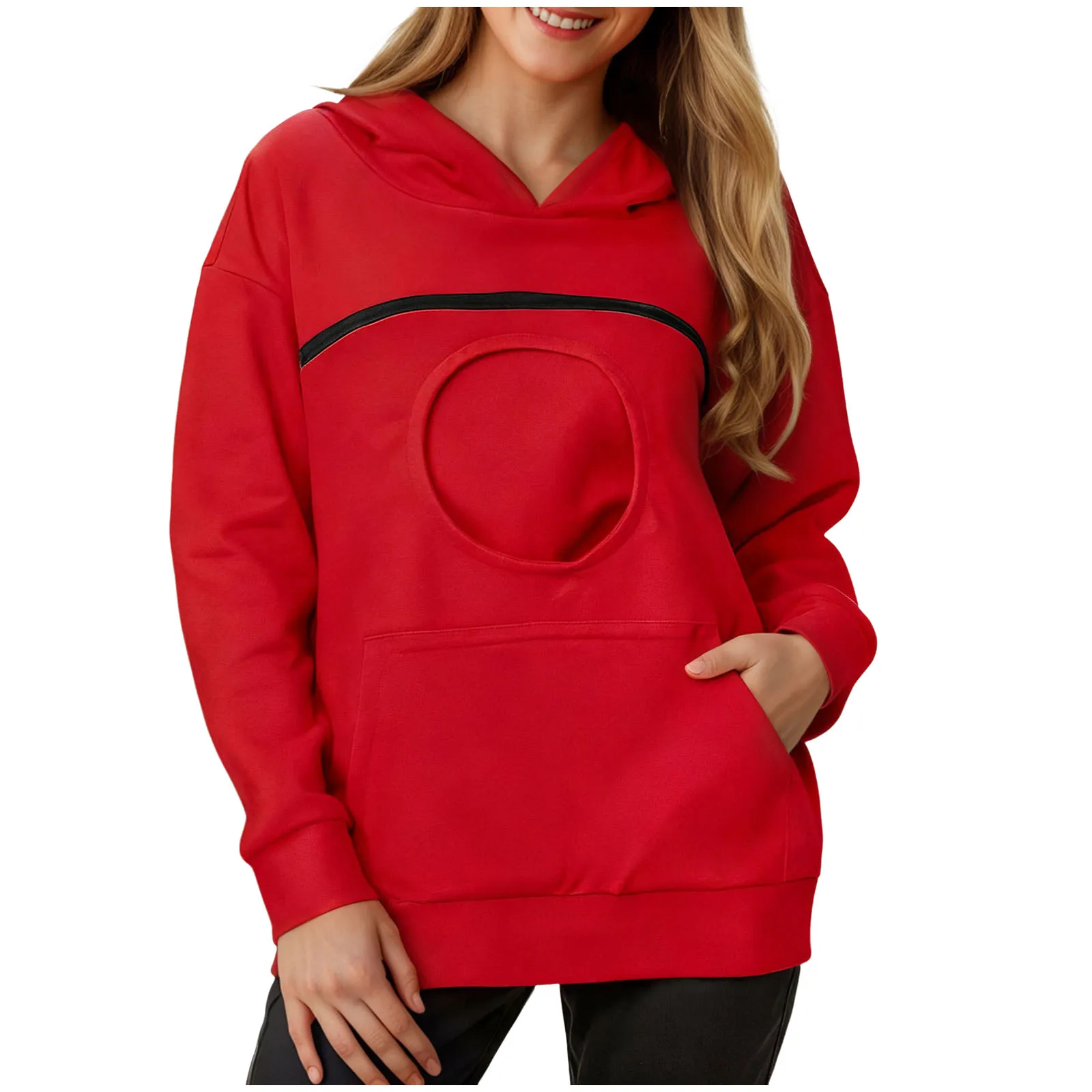 Women New Kangaroo Blackley Sweatshirt Casual Solid Color Pet Pocket Hooded Pullover Tops Pouch Cat Pockets Hoodie For Women
