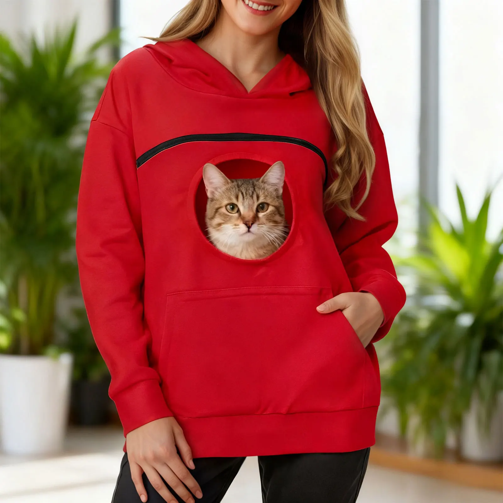 Women New Kangaroo Blackley Sweatshirt Casual Solid Color Pet Pocket Hooded Pullover Tops Pouch Cat Pockets Hoodie For Women