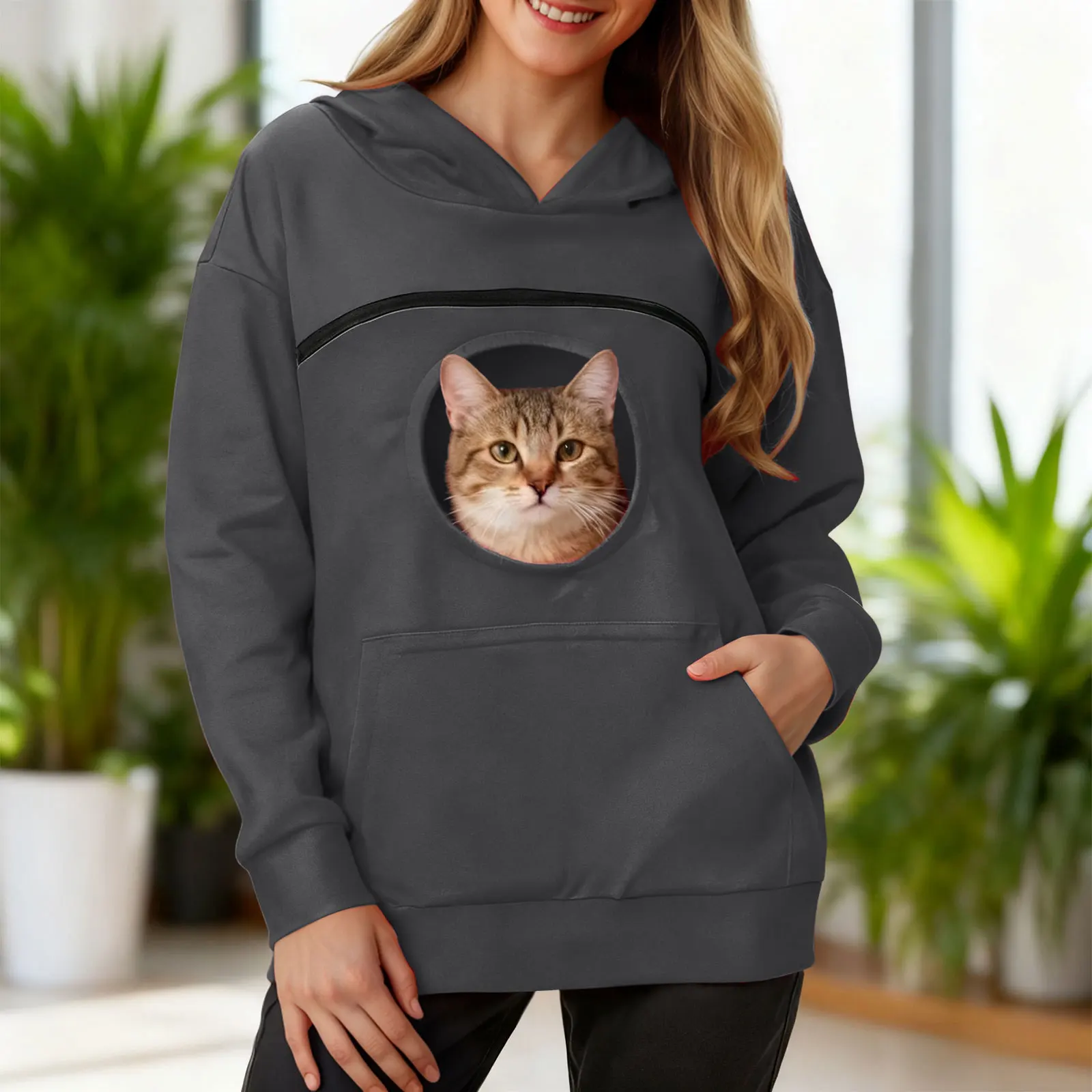 Women New Kangaroo Blackley Sweatshirt Casual Solid Color Pet Pocket Hooded Pullover Tops Pouch Cat Pockets Hoodie For Women
