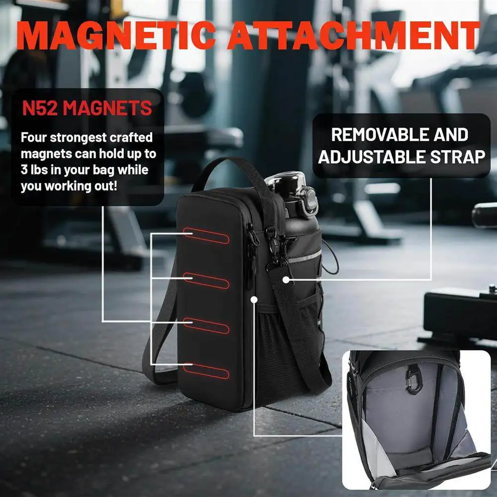 Magnetic Gym Bag Large Capacity Magnetic Carrier Bag With Phone Pocket Portable Gym Water Bottle Pouch Gym Accessories Storage