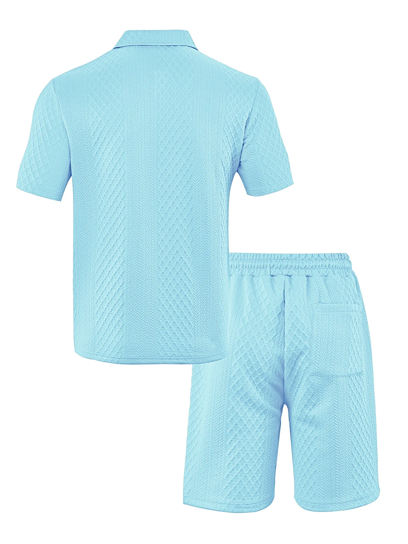 Casual Sports Style Short Two Piece Set Men's Fashion Solid Color Jacquard Short Sleeves Pullover POLO Shirt Shorts 2 Piece Sets