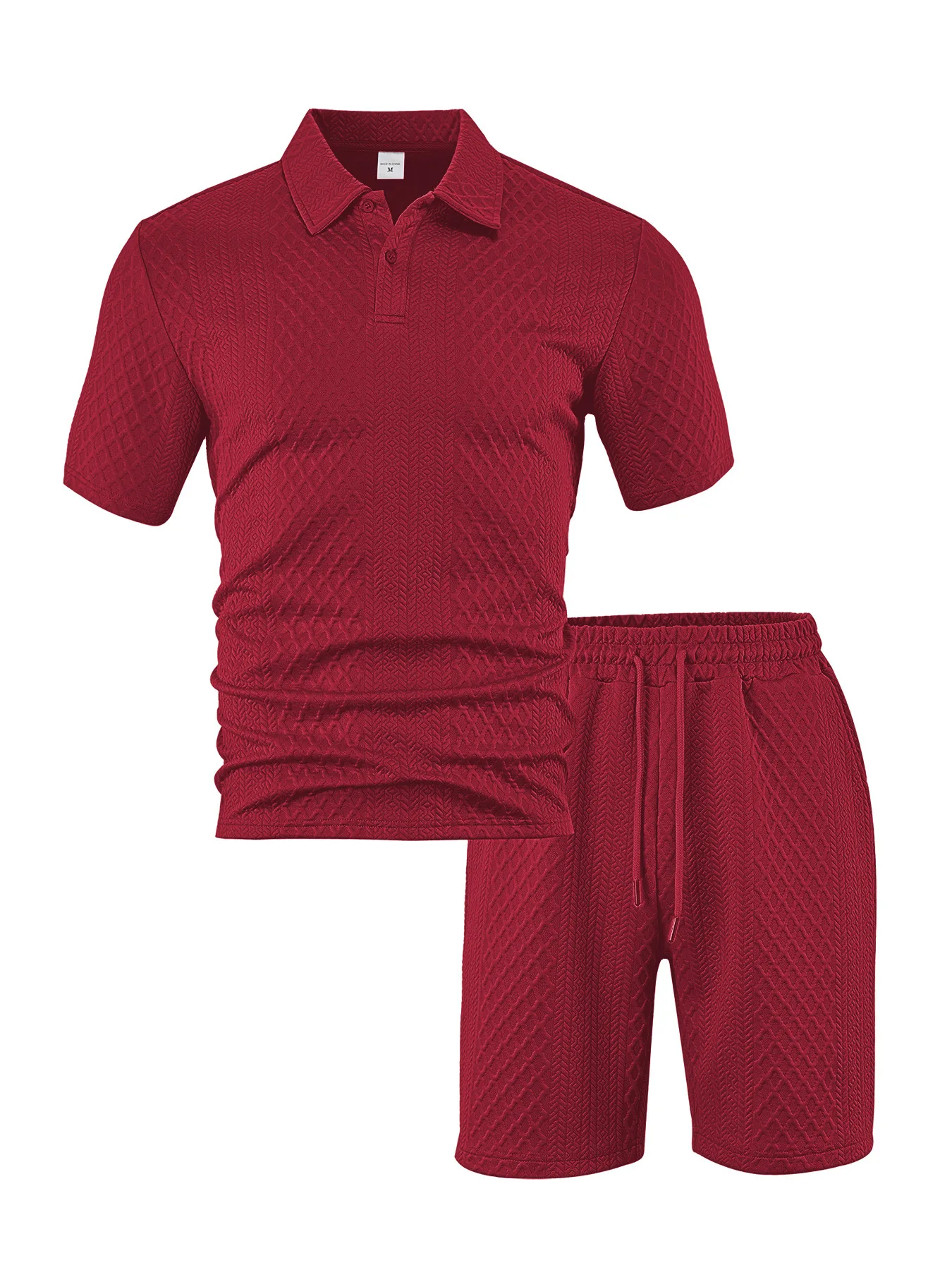 Casual Sports Style Short Two Piece Set Men's Fashion Solid Color Jacquard Short Sleeves Pullover POLO Shirt Shorts 2 Piece Sets