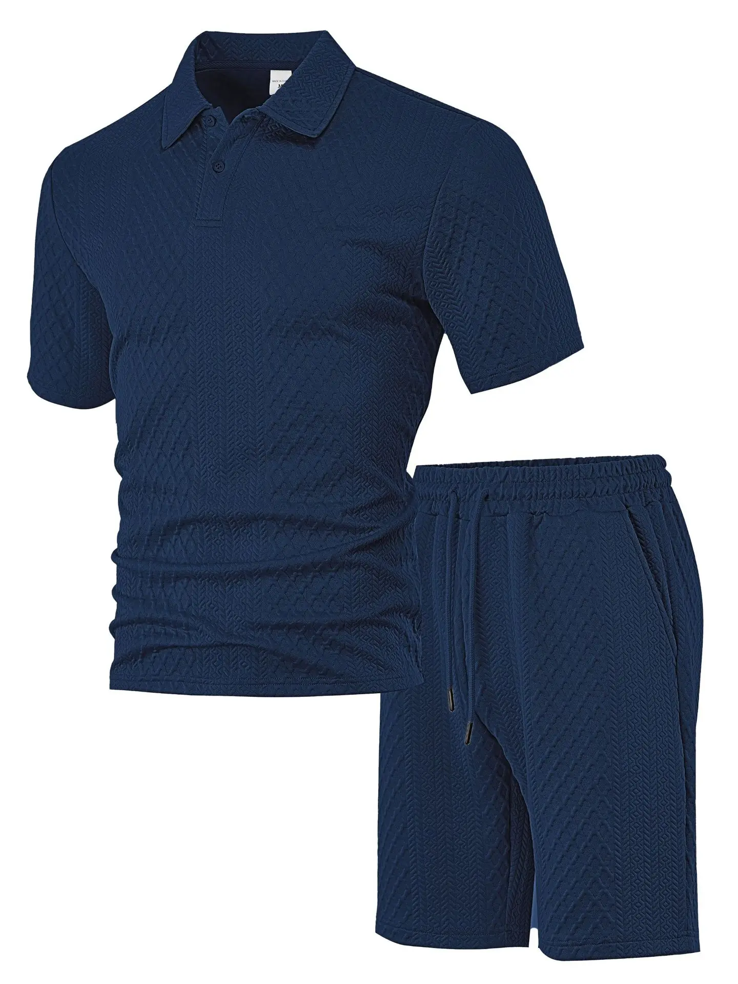 Casual Sports Style Short Two Piece Set Men's Fashion Solid Color Jacquard Short Sleeves Pullover POLO Shirt Shorts 2 Piece Sets