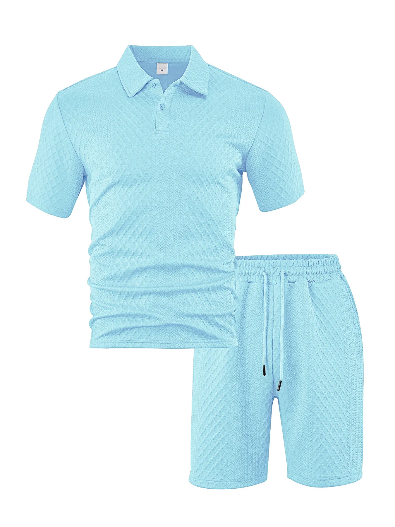 Casual Sports Style Short Two Piece Set Men's Fashion Solid Color Jacquard Short Sleeves Pullover POLO Shirt Shorts 2 Piece Sets