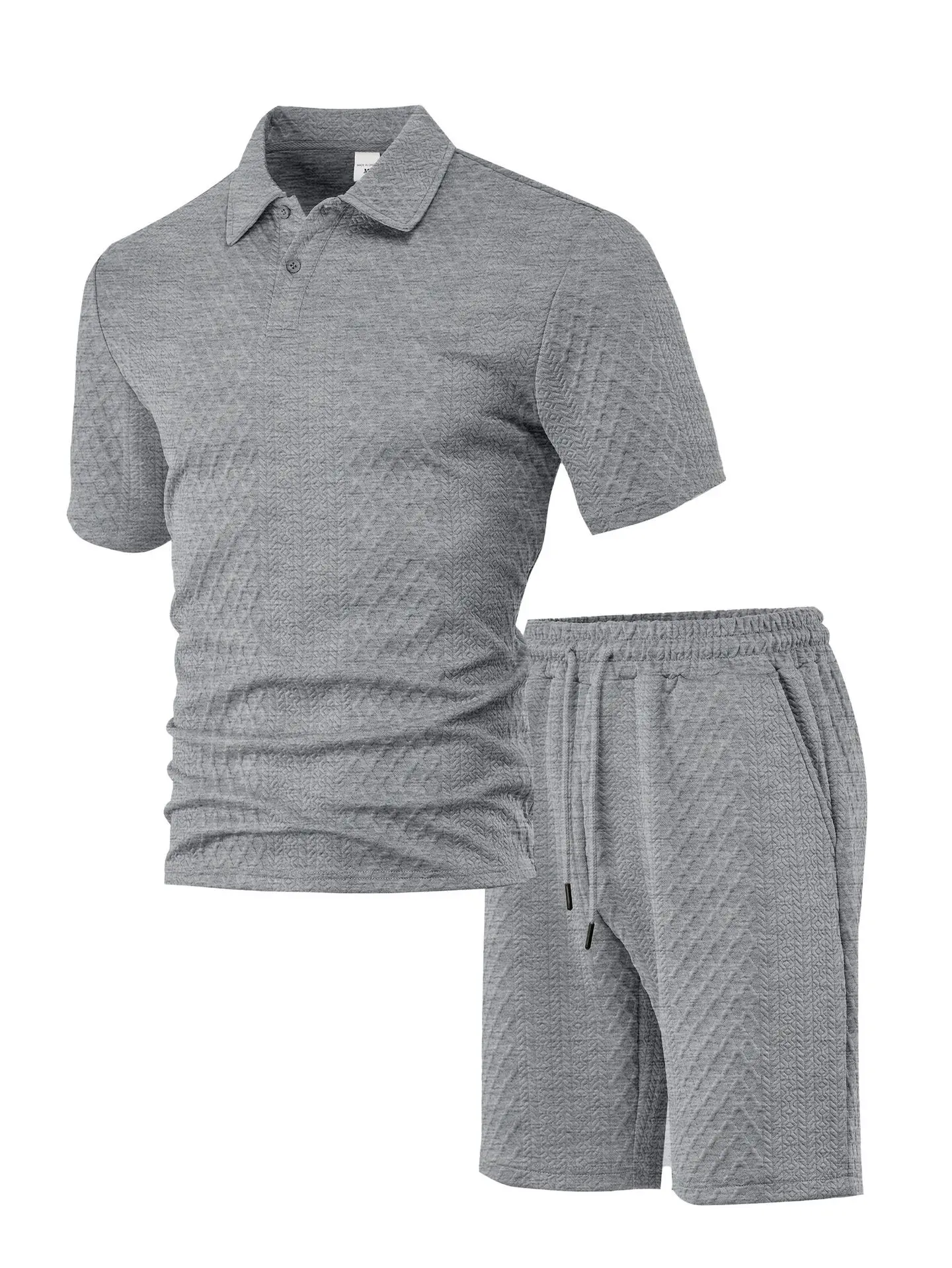 Casual Sports Style Short Two Piece Set Men's Fashion Solid Color Jacquard Short Sleeves Pullover POLO Shirt Shorts 2 Piece Sets
