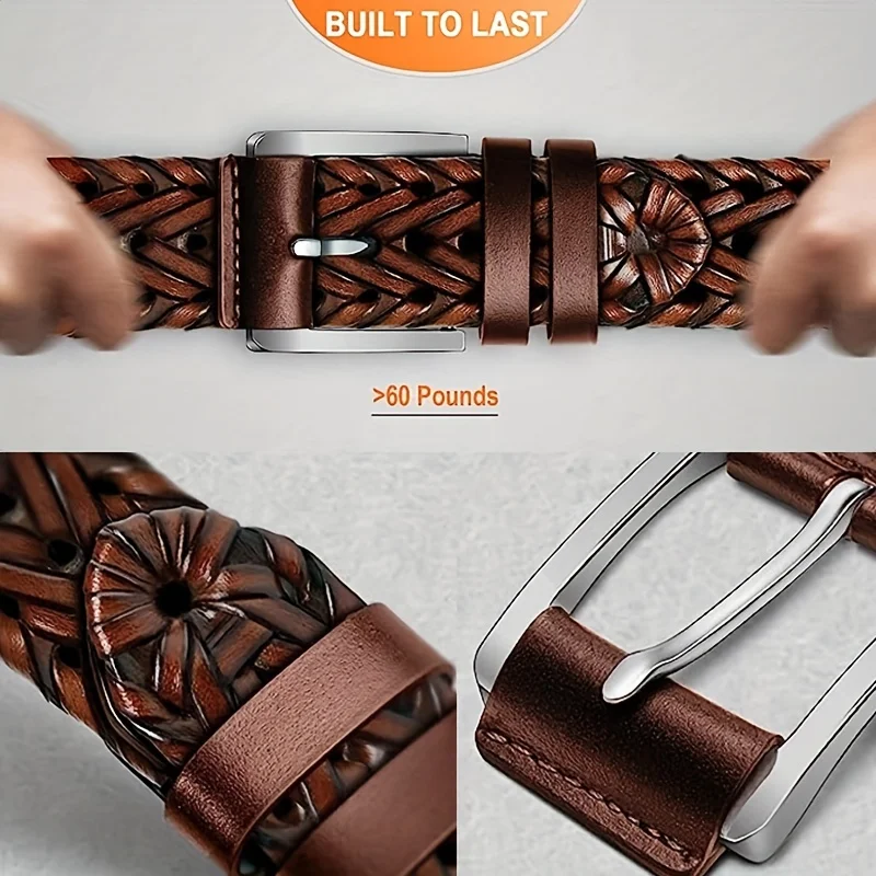 Men's Belt Casual Sports Hollow Woven Waistband Jeans Waistband, Gift for Dad or Boyfriend
