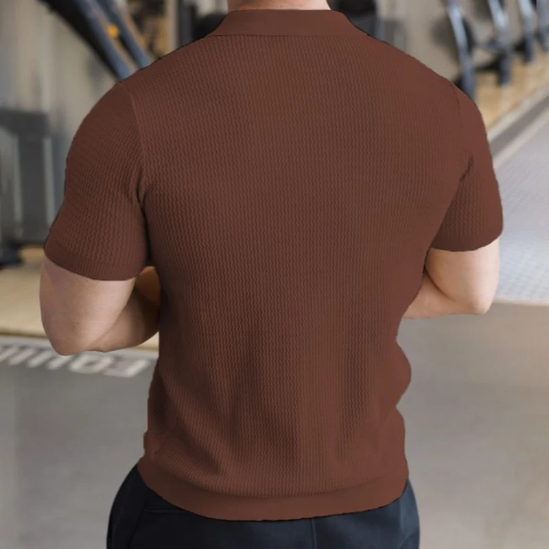 Men's Knitted Business Polo Shirt Summer Ice Silk Breathable Elastic Slim Fit Solid Color Lapel Short Sleeve Knitted T-Shirt Top