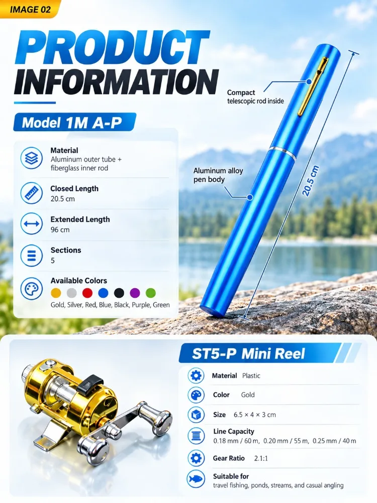 20cm Portable Pocket Telescopic Mini Fishing Pole Pen Shape Folded Fishing Rod with Reel Wheel Portable Mini Fishing Rod