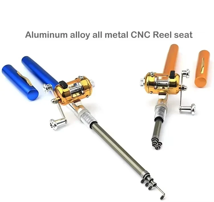20cm Portable Pocket Telescopic Mini Fishing Pole Pen Shape Folded Fishing Rod with Reel Wheel Portable Mini Fishing Rod