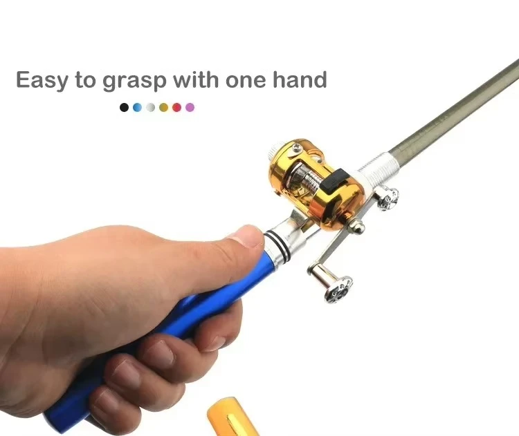 20cm Portable Pocket Telescopic Mini Fishing Pole Pen Shape Folded Fishing Rod with Reel Wheel Portable Mini Fishing Rod