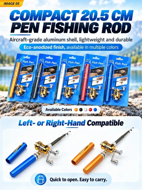 20cm Portable Pocket Telescopic Mini Fishing Pole Pen Shape Folded Fishing Rod with Reel Wheel Portable Mini Fishing Rod