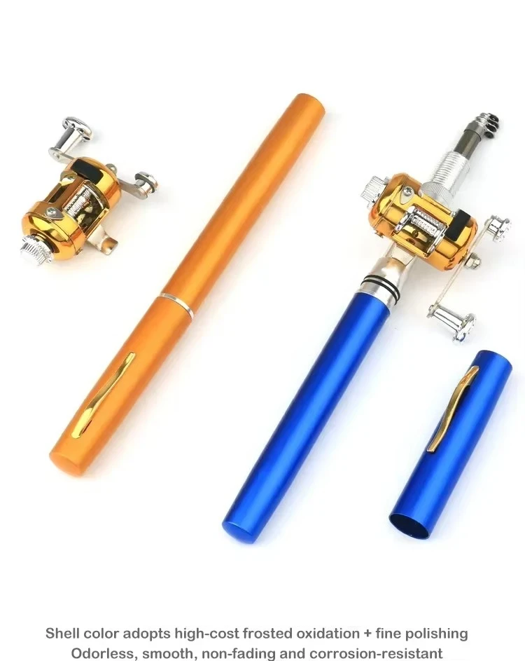 20cm Portable Pocket Telescopic Mini Fishing Pole Pen Shape Folded Fishing Rod with Reel Wheel Portable Mini Fishing Rod