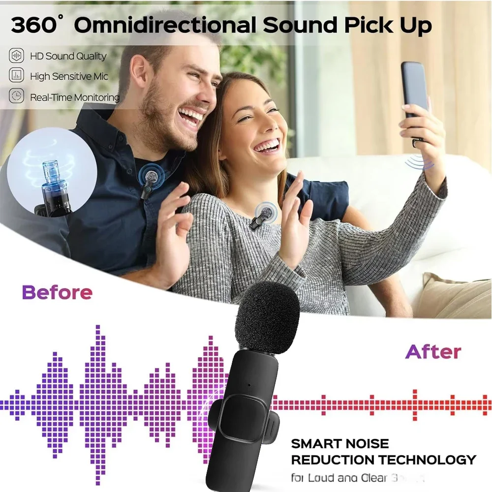 KEBIDUMEI 2.4G Wireless Lavalier Microphone Portable Audio Video Recording for iPhone Android Live Broadcast Gaming Phone