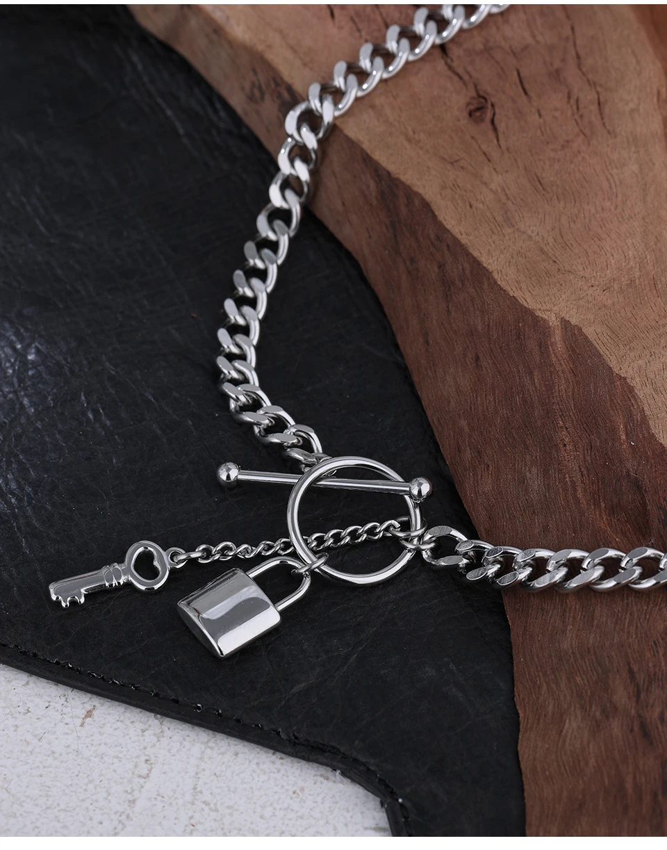 Yhpup New 316L Stainless Steel Jewelry Punk Metal Lock Pendant Necklace Minimalist 18 K Plated Chain подвеска Necklace Gala