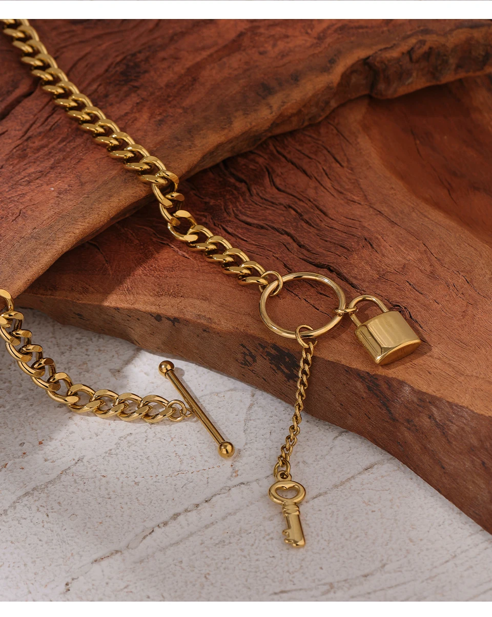Yhpup New 316L Stainless Steel Jewelry Punk Metal Lock Pendant Necklace Minimalist 18 K Plated Chain подвеска Necklace Gala